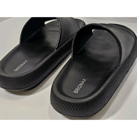BRONAX Unisex Pillow Slippers Black Size 13.5–14.5 – Thick Sole Cushioned Slides - Picture 6 of 11